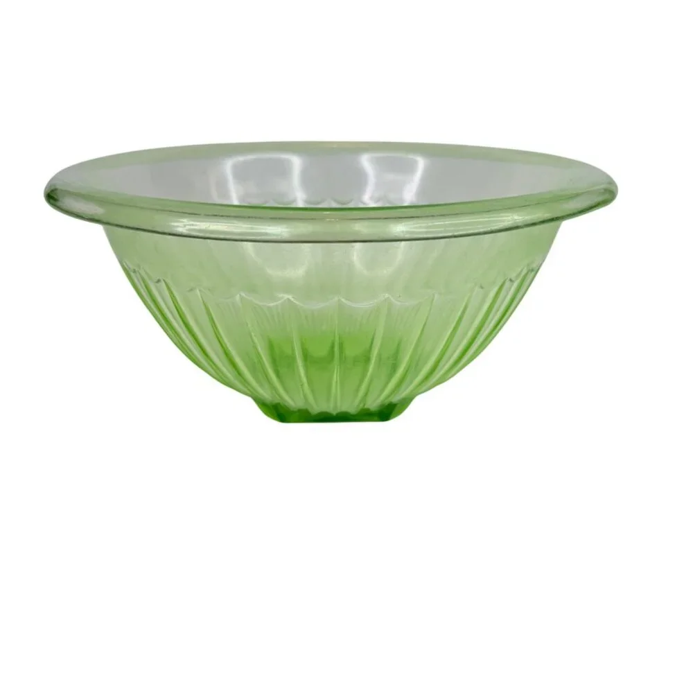 VTG Hazel Atlas Green Uranium Glass Mixing Serving Bowl 10” Square Pedestal Base
